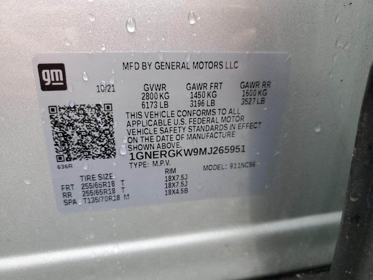 1GNERGKW9MJ265951 CHEVROLET TRAVERSE 2021