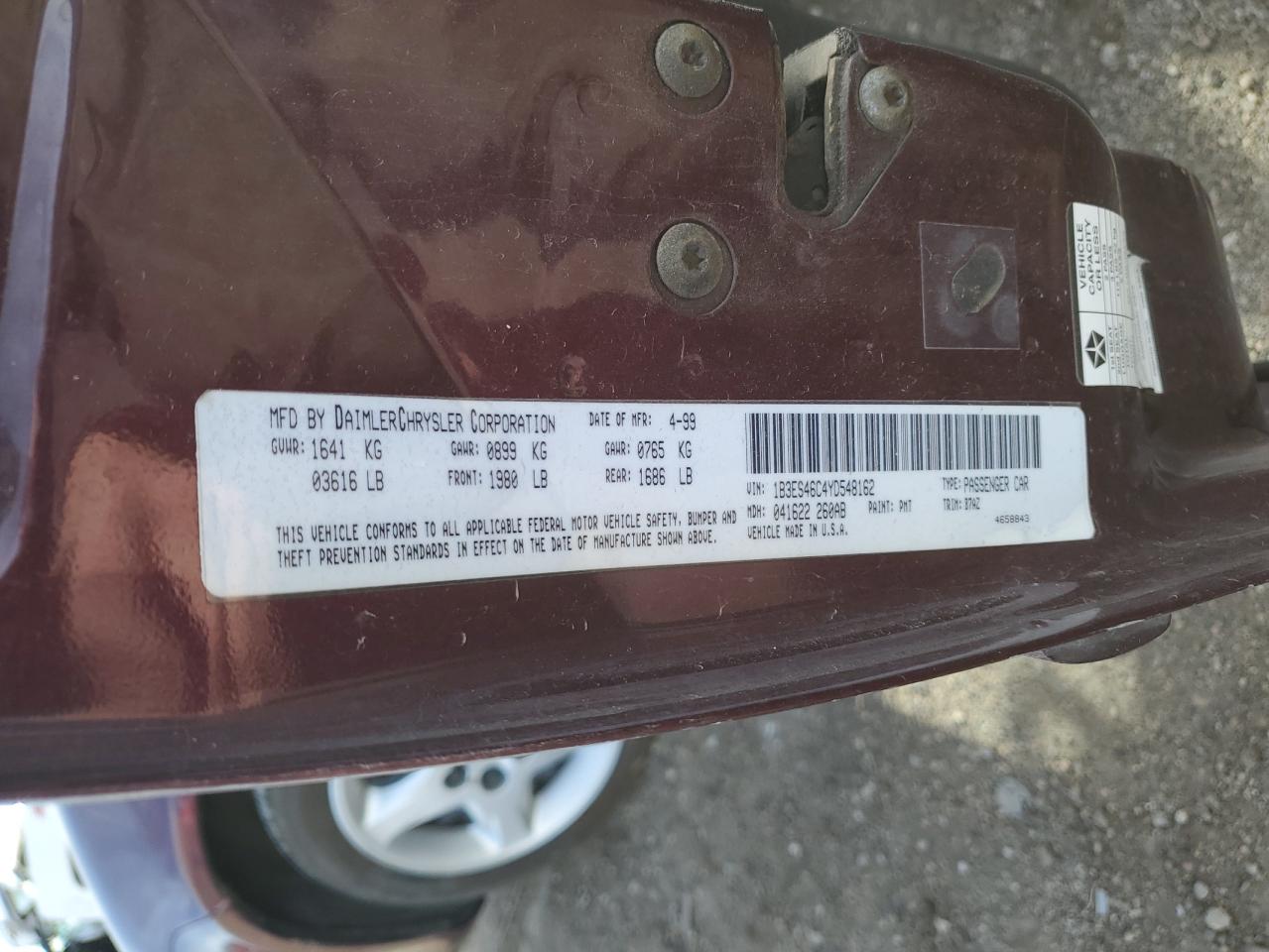 2000 Dodge Neon Base VIN: 1B3ES46C4YD548162 Lot: 49507315