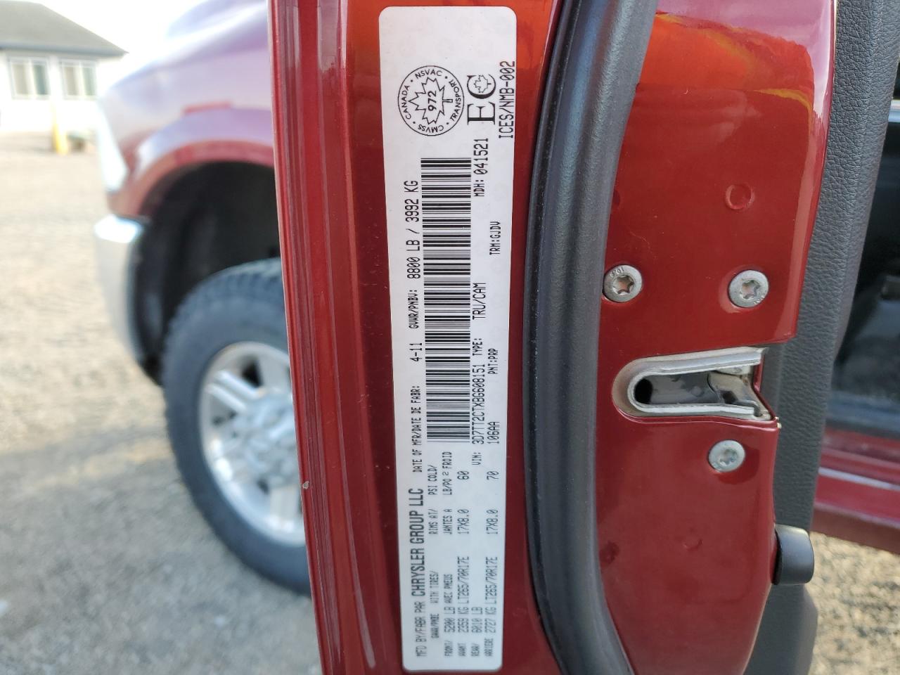 2011 Dodge Ram 2500 VIN: 3D7TT2CTXBG608151 Lot: 50421675