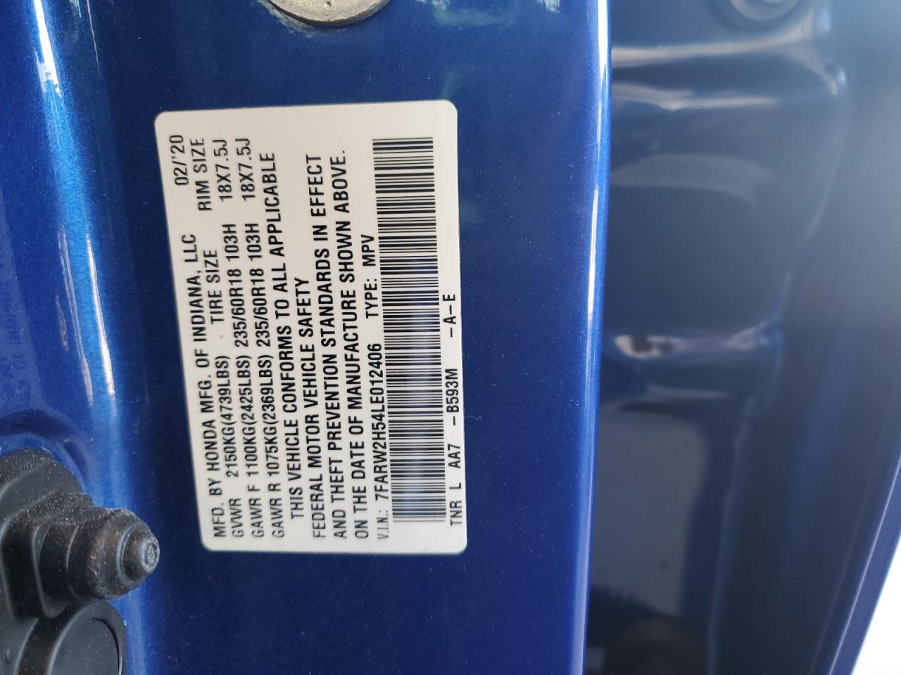2020 Honda Cr-V Ex VIN: 7FARW2H54LE012406 Lot: 49729215