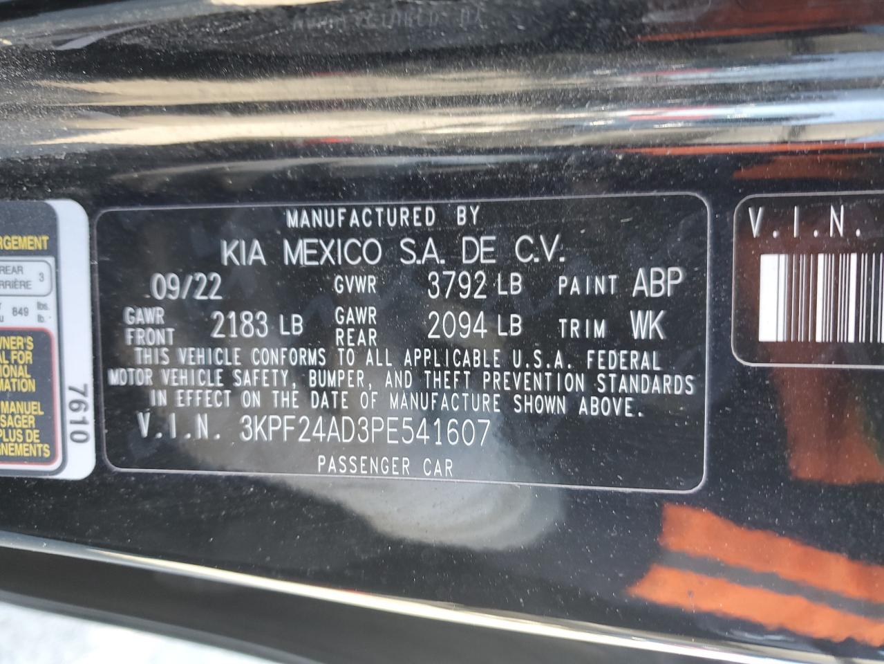 2023 Kia Forte Lx VIN: 3KPF24AD3PE541607 Lot: 47346485