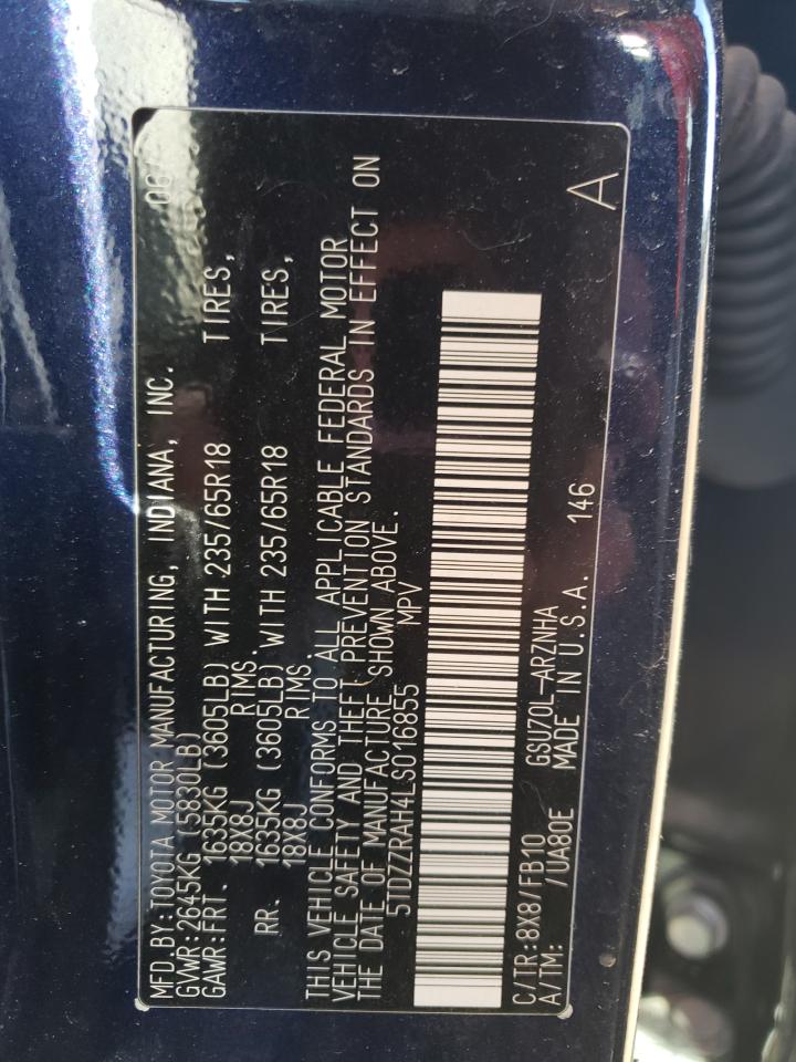 5TDZZRAH4LS016855 TOYOTA HIGHLANDER 2020