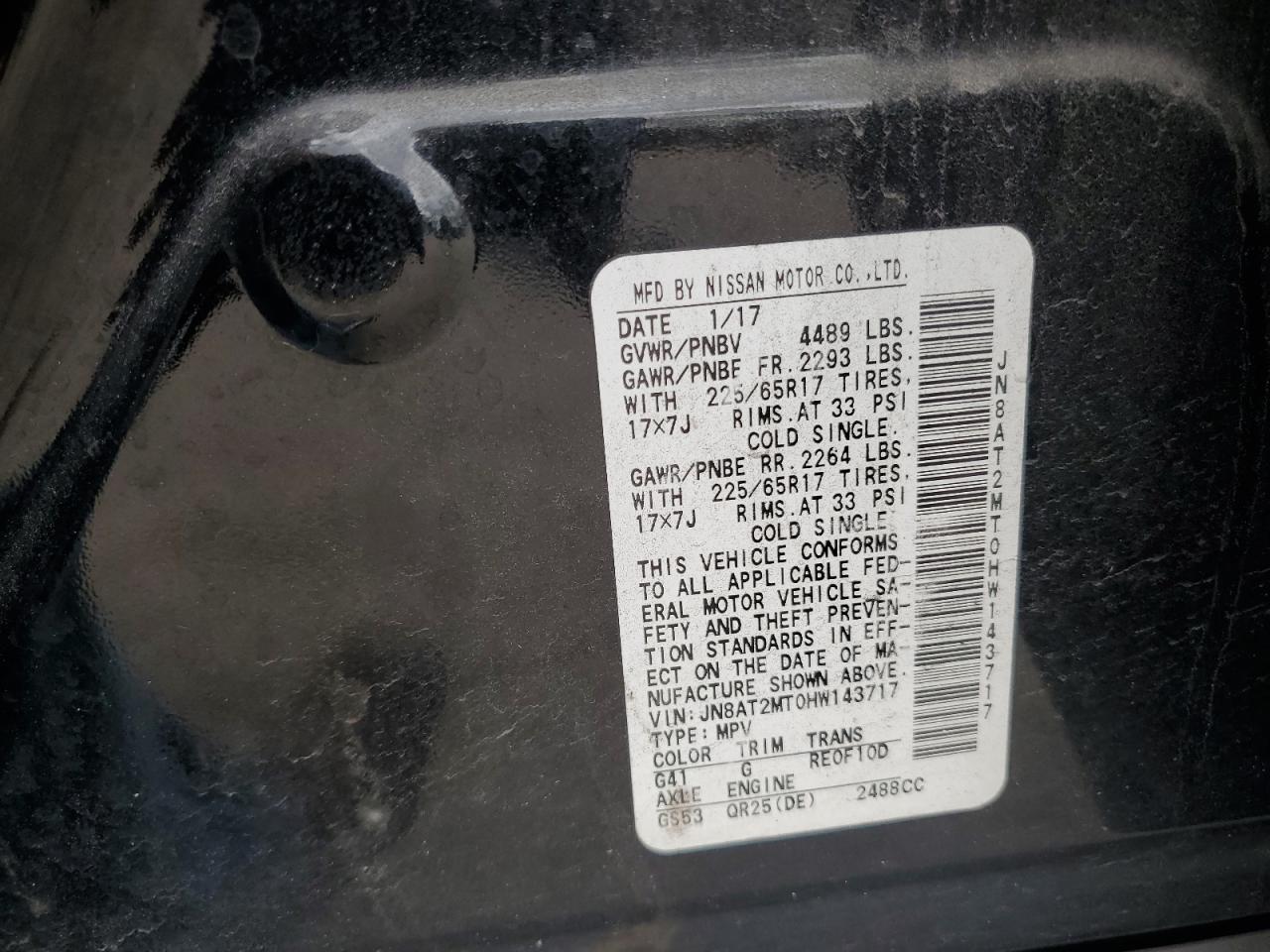 JN8AT2MT0HW143717 NISSAN ROGUE 2017