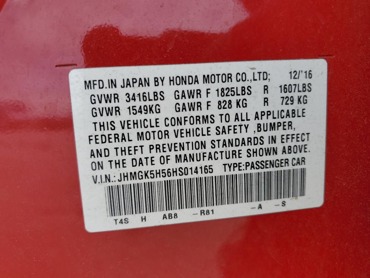 2017 Honda Fit Lx VIN: JHMGK5H56HS014165 Lot: 50648285