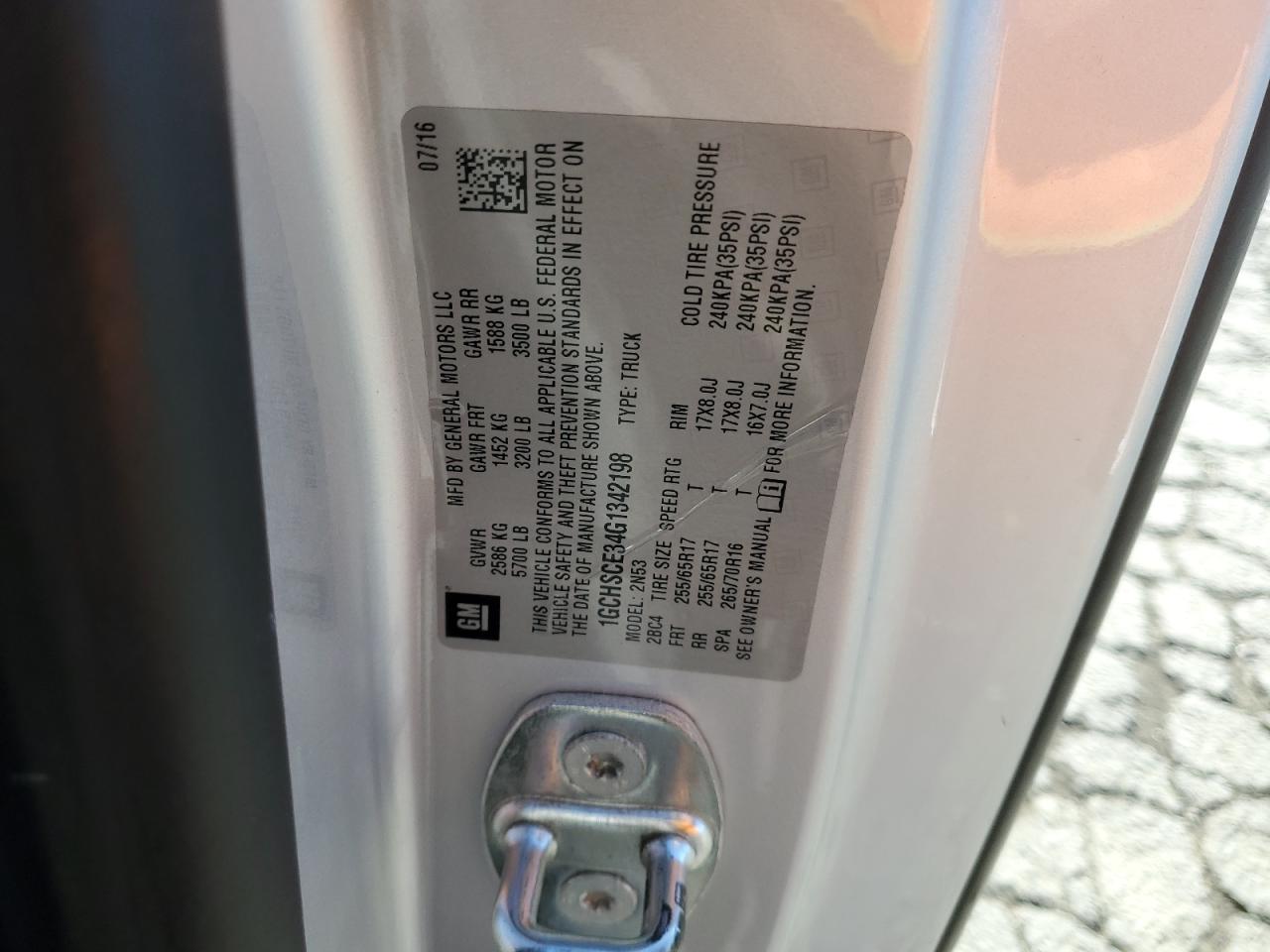 1GCHSCE34G1342198 CHEVROLET COLORADO 2016