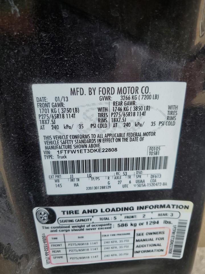 2013 Ford F150 Supercrew VIN: 1FTFW1ET3DKE22808 Lot: 49337735