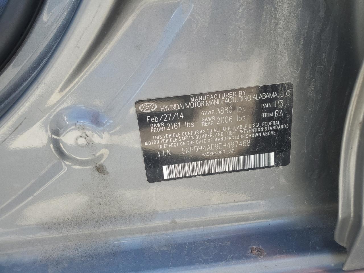 2014 Hyundai Elantra Se VIN: 5NPDH4AE9EH497488 Lot: 47549545