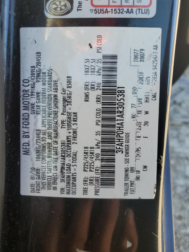 2010 Ford Fusion Se VIN: 3FAHP0HA1AR305381 Lot: 50185525