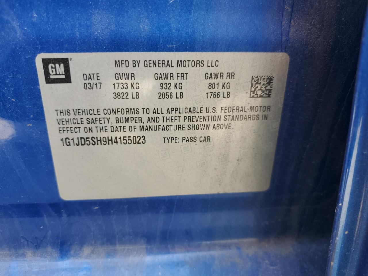 2017 Chevrolet Sonic Lt VIN: 1G1JD5SH9H4155023 Lot: 50581275