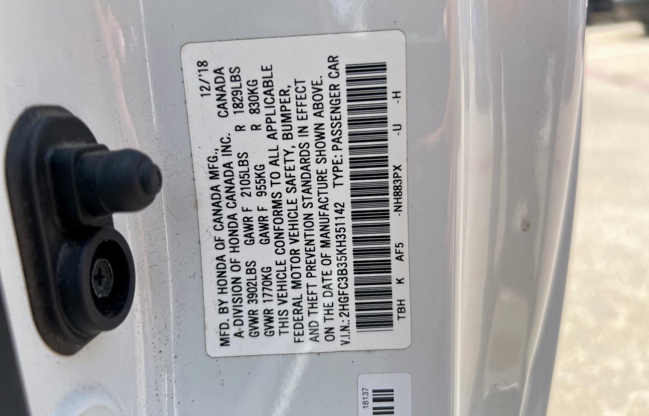2HGFC3B35KH351142 HONDA CIVIC 2019