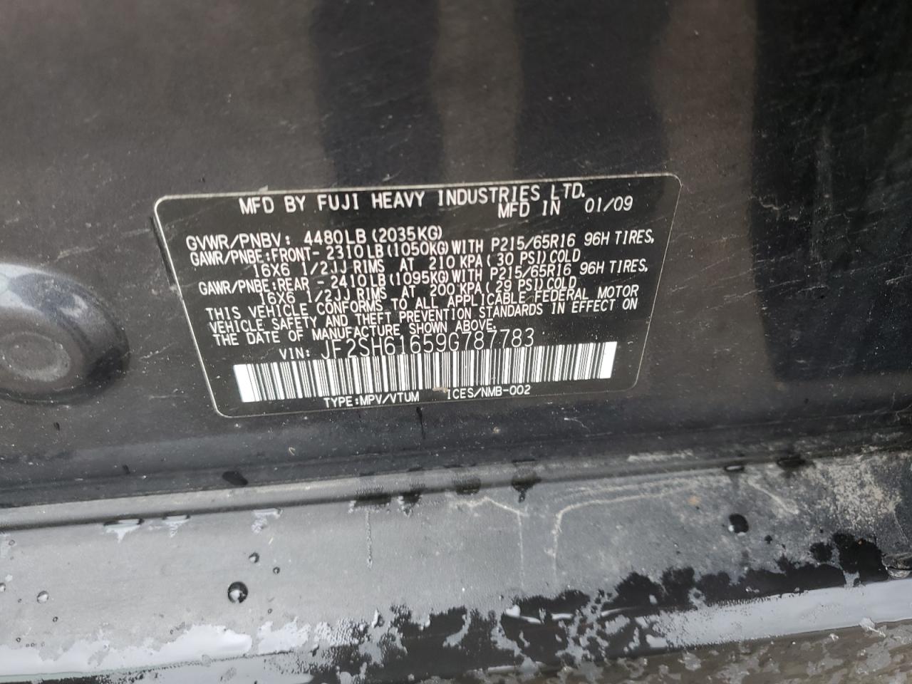 2009 Subaru Forester 2.5X VIN: JF2SH61659G787783 Lot: 61552835