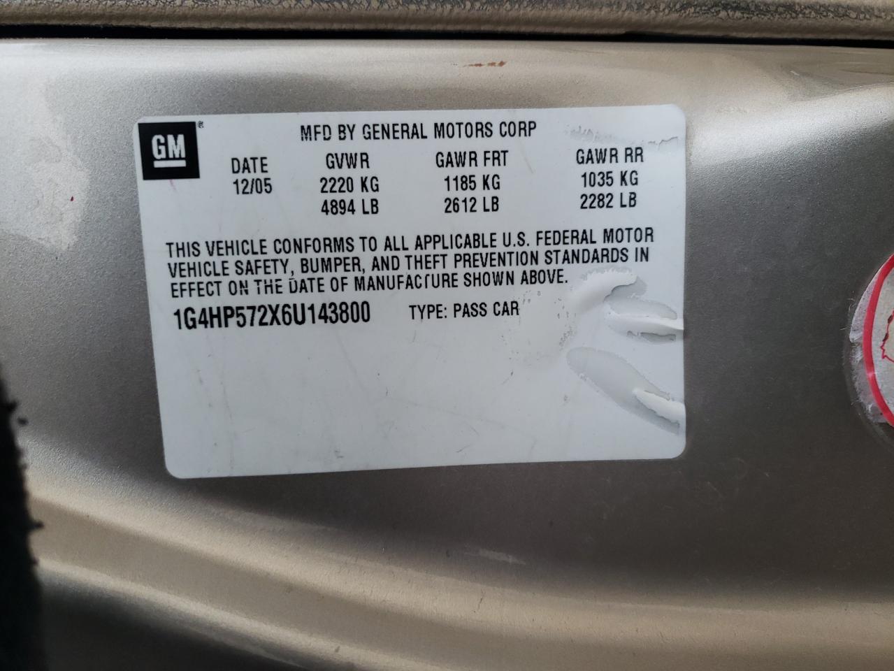 2006 Buick Lucerne Cx VIN: 1G4HP572X6U143800 Lot: 50889345