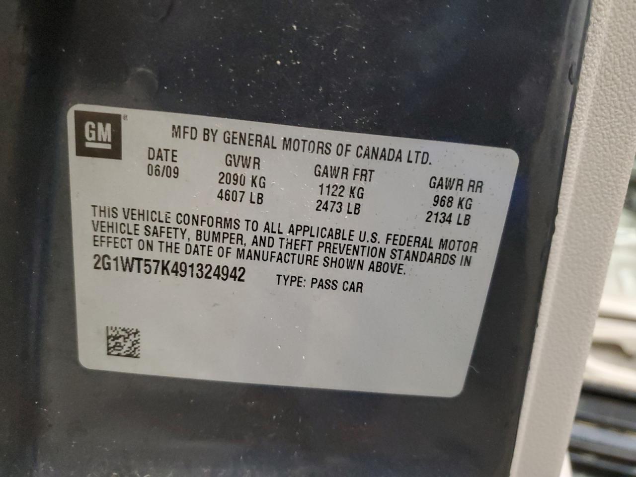 2009 Chevrolet Impala 1Lt VIN: 2G1WT57K491324942 Lot: 70675595