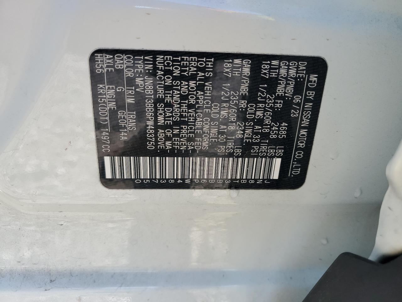 2023 Nissan Rogue Sv VIN: JN8BT3BB6PW483750 Lot: 50240095