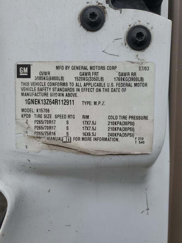 2004 Chevrolet Tahoe K1500 VIN: 1GNEK13Z64R112911 Lot: 48113185