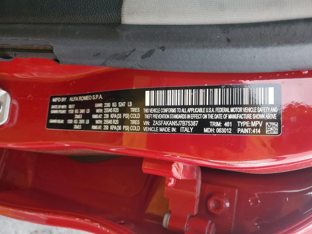 2018 Alfa Romeo Stelvio VIN: ZASFAKAN5J7B75387 Lot: 47962955