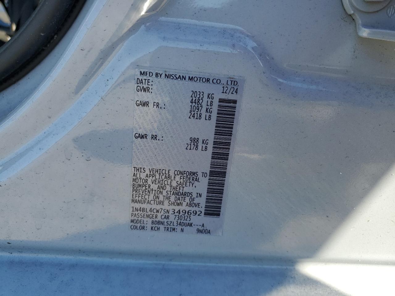 1N4BL4CW7SN349692 NISSAN ALTIMA 2025