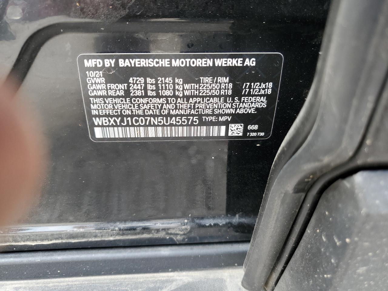 2022 BMW X2 xDrive28I VIN: WBXYJ1C07N5U45575 Lot: 48923665
