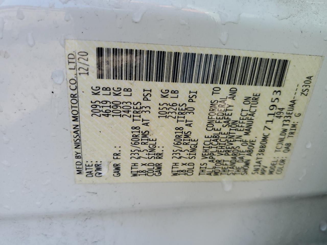 5N1AT3BB0MC711953 NISSAN ROGUE 2021