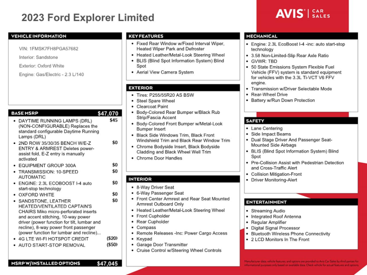 1FMSK7FH8PGA57682 FORD EXPLORER 2023