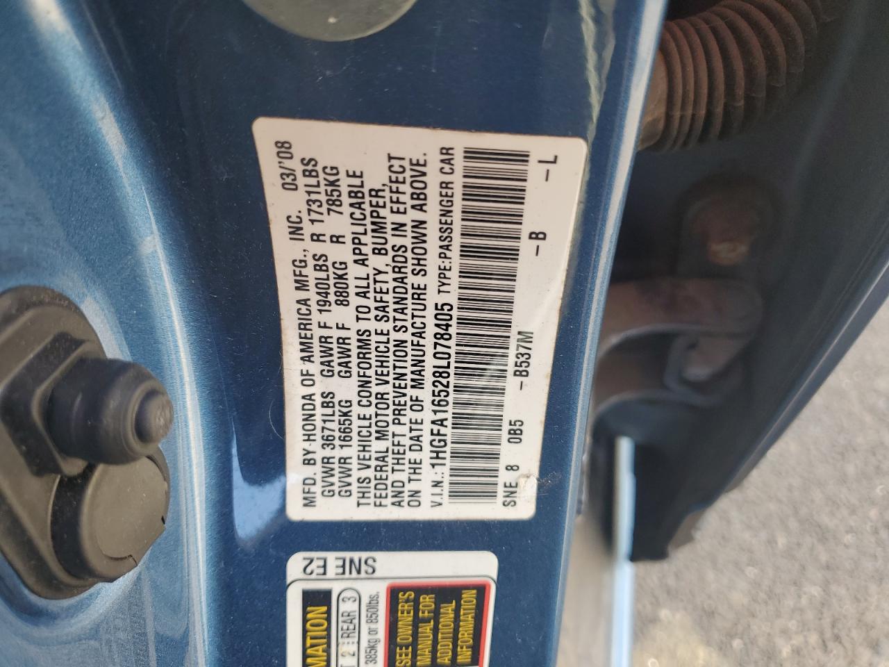 2008 Honda Civic Lx VIN: 1HGFA16528L078405 Lot: 48924325