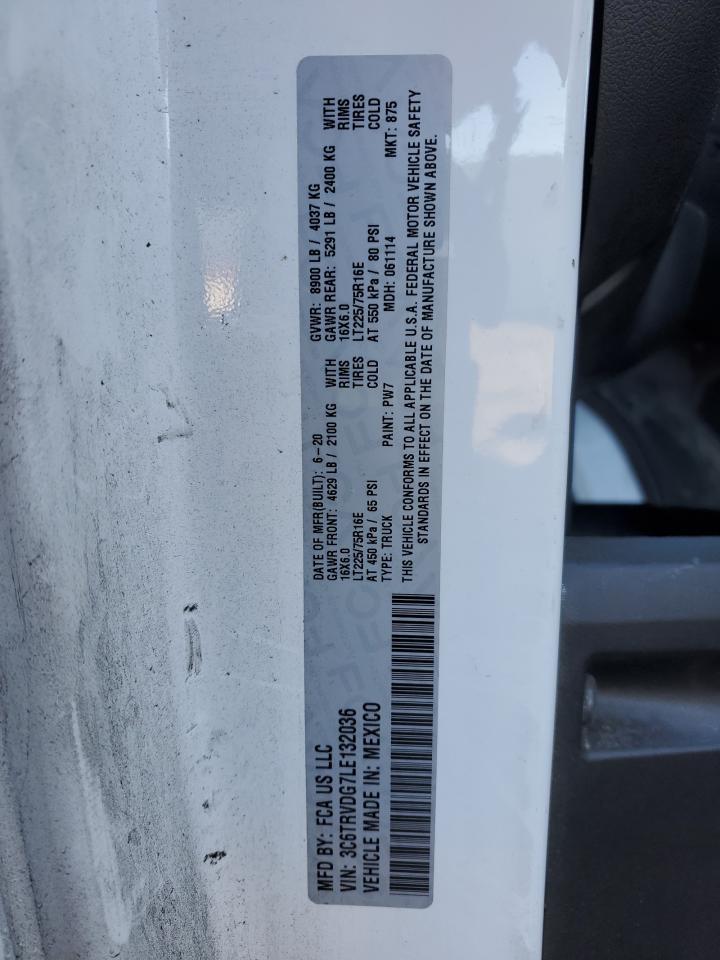2020 Ram Promaster 2500 2500 High VIN: 3C6TRVDG7LE132036 Lot: 47348195