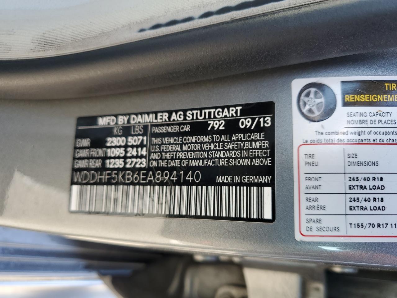 2014 Mercedes-Benz E 350 VIN: WDDHF5KB6EA894140 Lot: 48370675