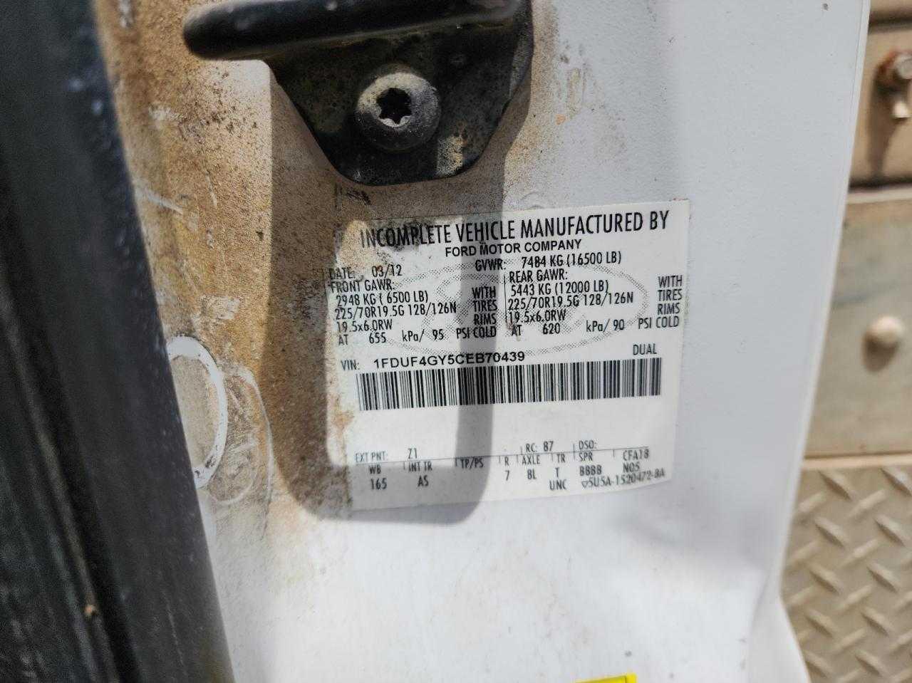 2012 Ford F450 Super VIN: 1FDUF4GY5CEB70449 Lot: 48099535