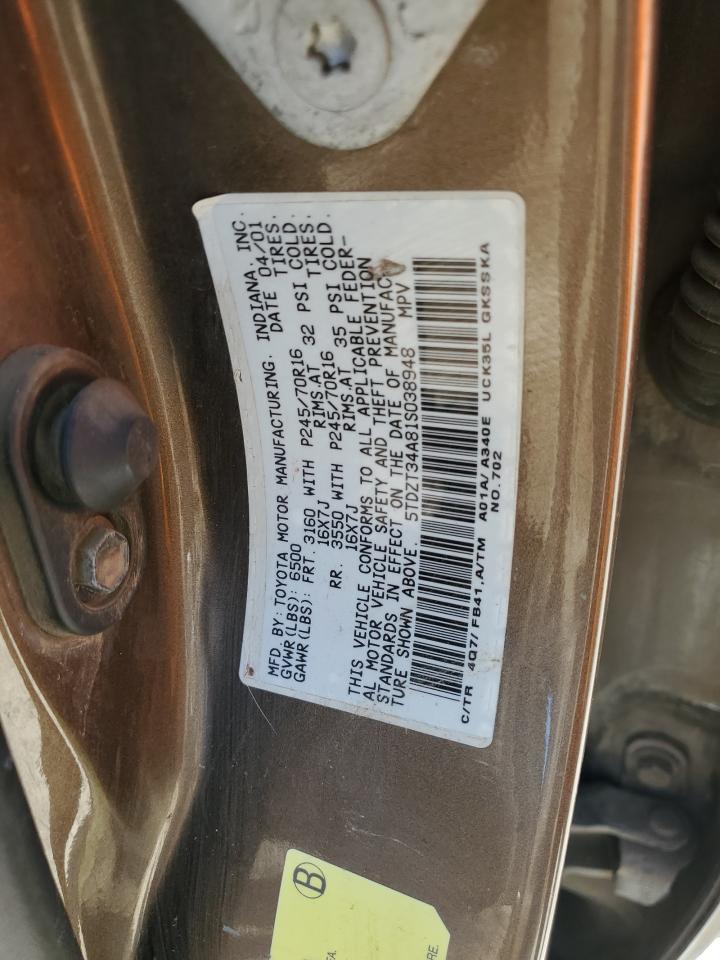 2001 Toyota Sequoia Sr5 VIN: 5TDZT34A81S038948 Lot: 49405765