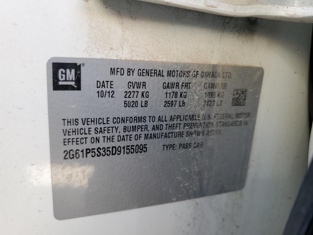 2013 Cadillac Xts Luxury Collection VIN: 2G61P5S35D9155095 Lot: 47649305