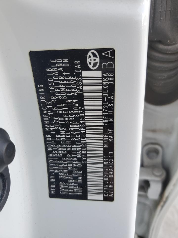 2017 Toyota Corolla L VIN: 5YFBURHE3HP615077 Lot: 48174895