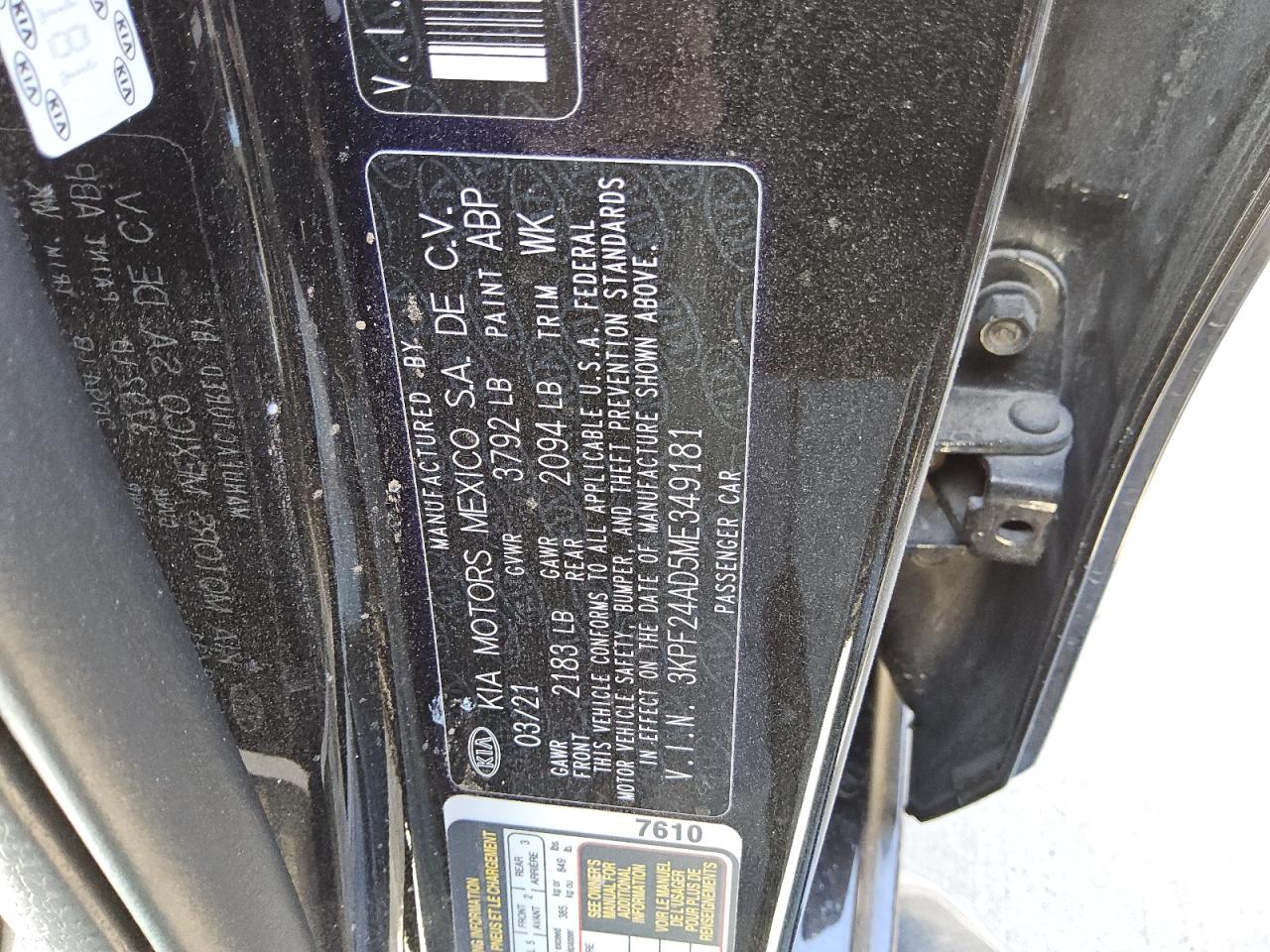 2021 Kia Forte Fe VIN: 3KPF24AD5ME349181 Lot: 48574615