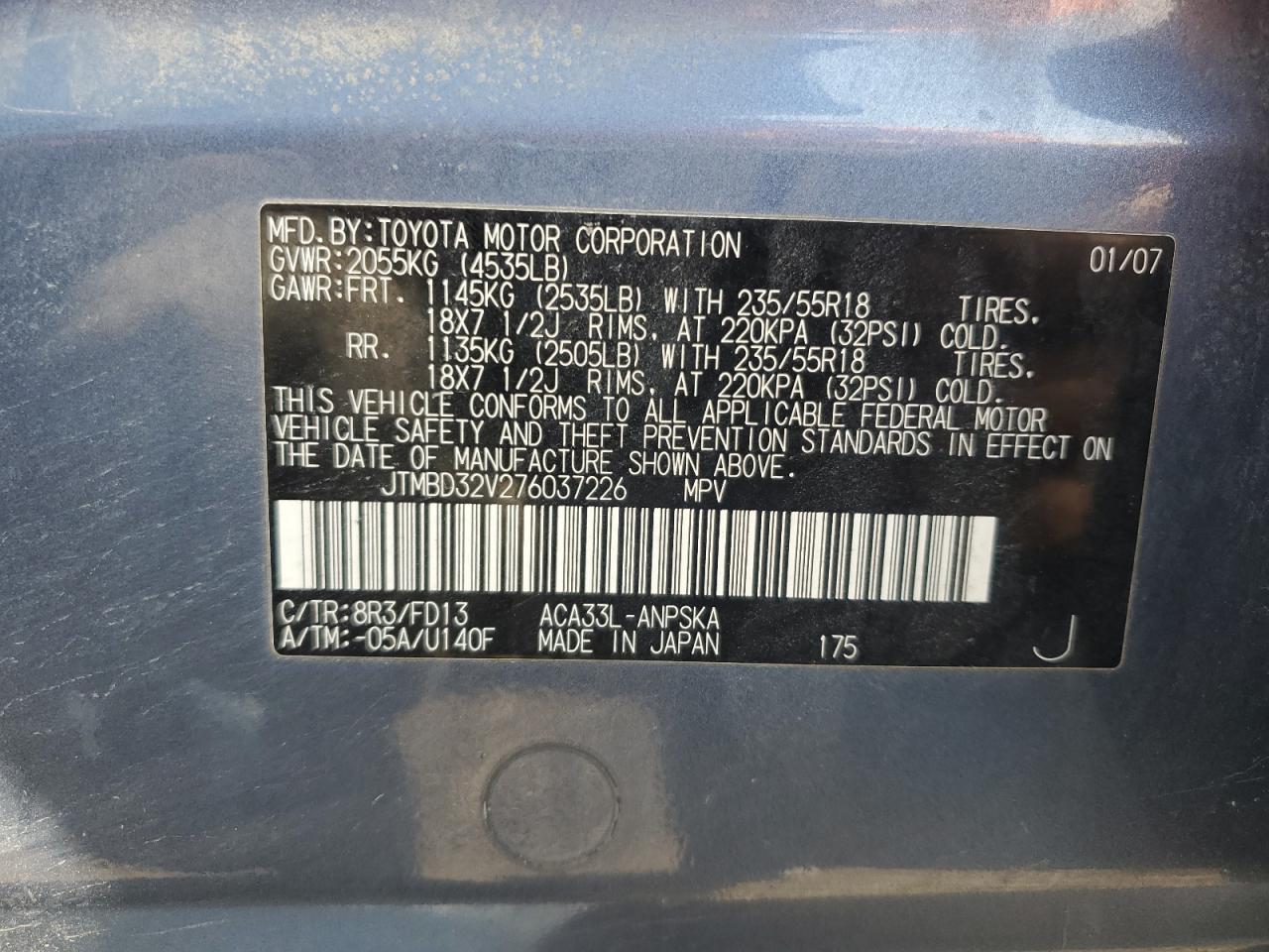 2007 Toyota Rav4 Sport VIN: JTMBD32V276037226 Lot: 50389955