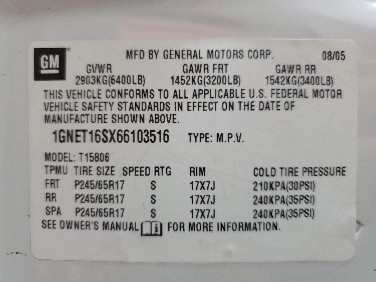 2006 Chevrolet Trailblazer Ext Ls VIN: 1GNET16SX66103516 Lot: 52435735