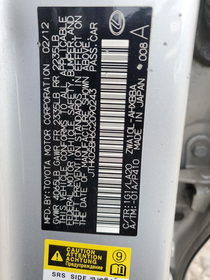 2012 Lexus Ct 200 VIN: JTHKD5BH6C2090243 Lot: 50115995