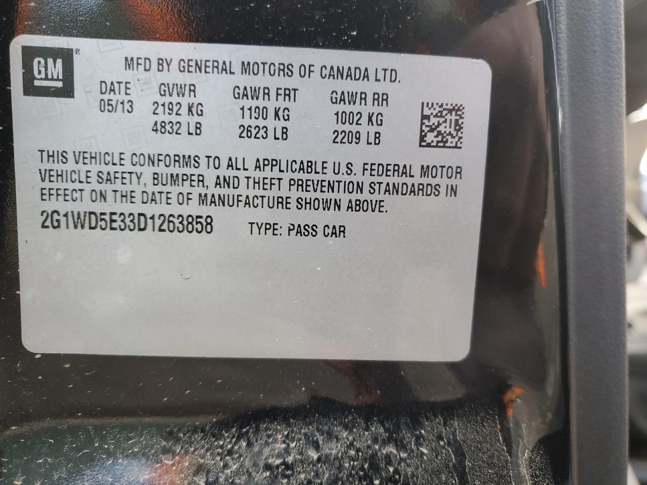 2013 Chevrolet Impala Police VIN: 2G1WD5E33D1263858 Lot: 49270925