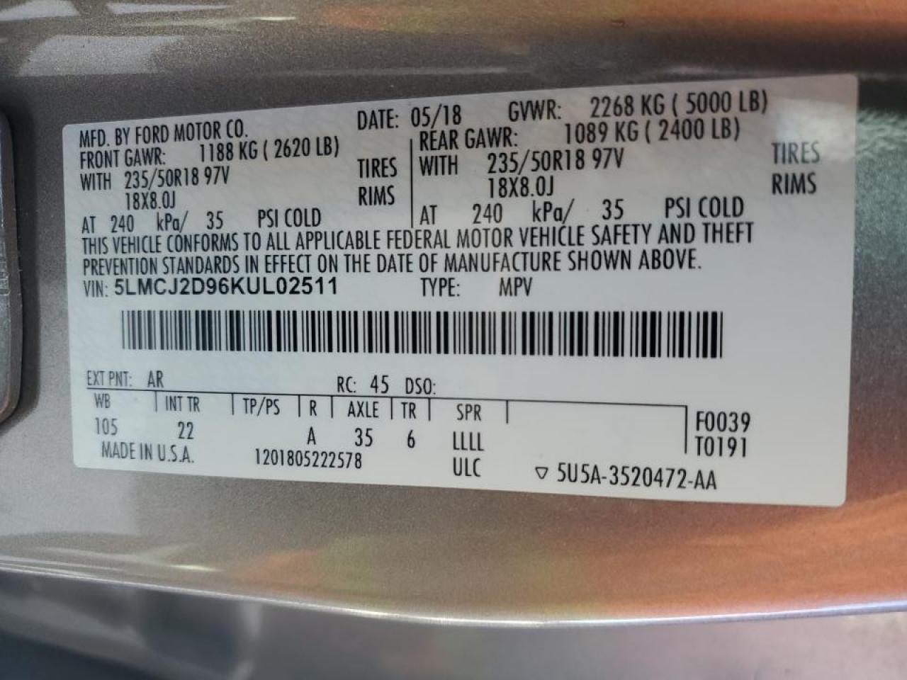 2019 Lincoln Mkc Select VIN: 5LMCJ2D96KUL02511 Lot: 48630875