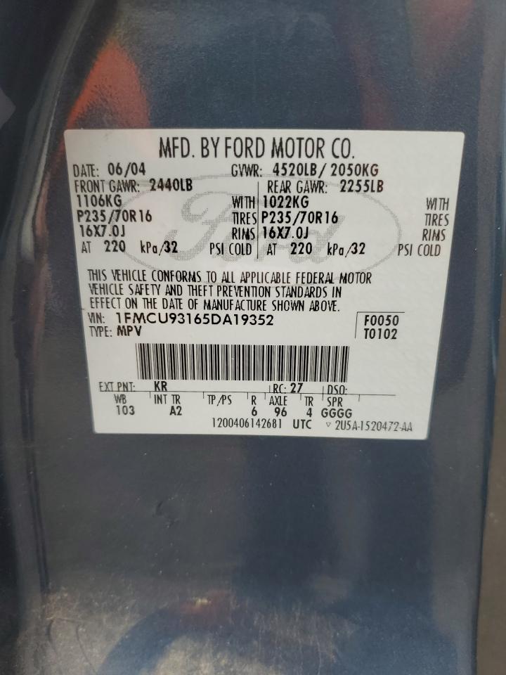 2005 Ford Escape Xlt VIN: 1FMCU93165DA19352 Lot: 48161865