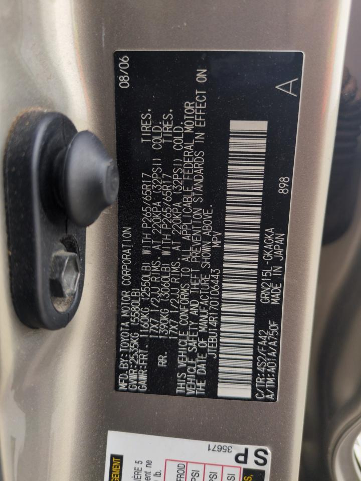 2007 Toyota 4Runner Sr5 VIN: JTEBU14R170106443 Lot: 51246805