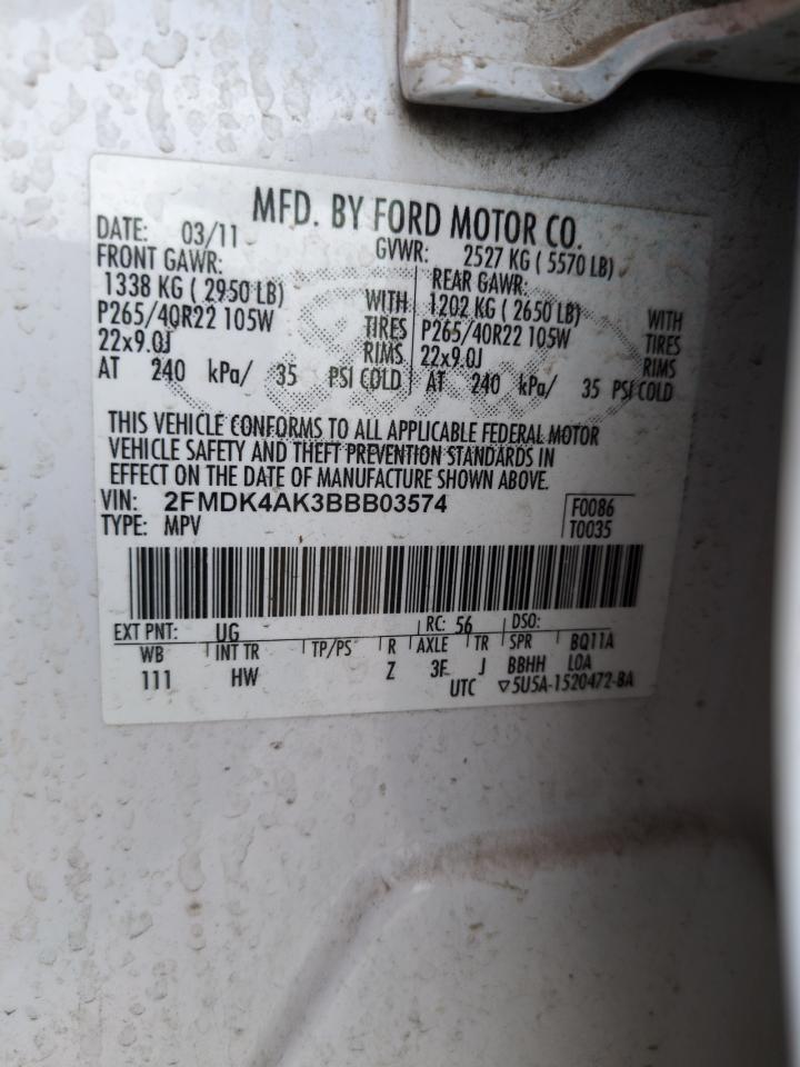 2011 Ford Edge VIN: V1CT0R1AUTAH Lot: 49157665