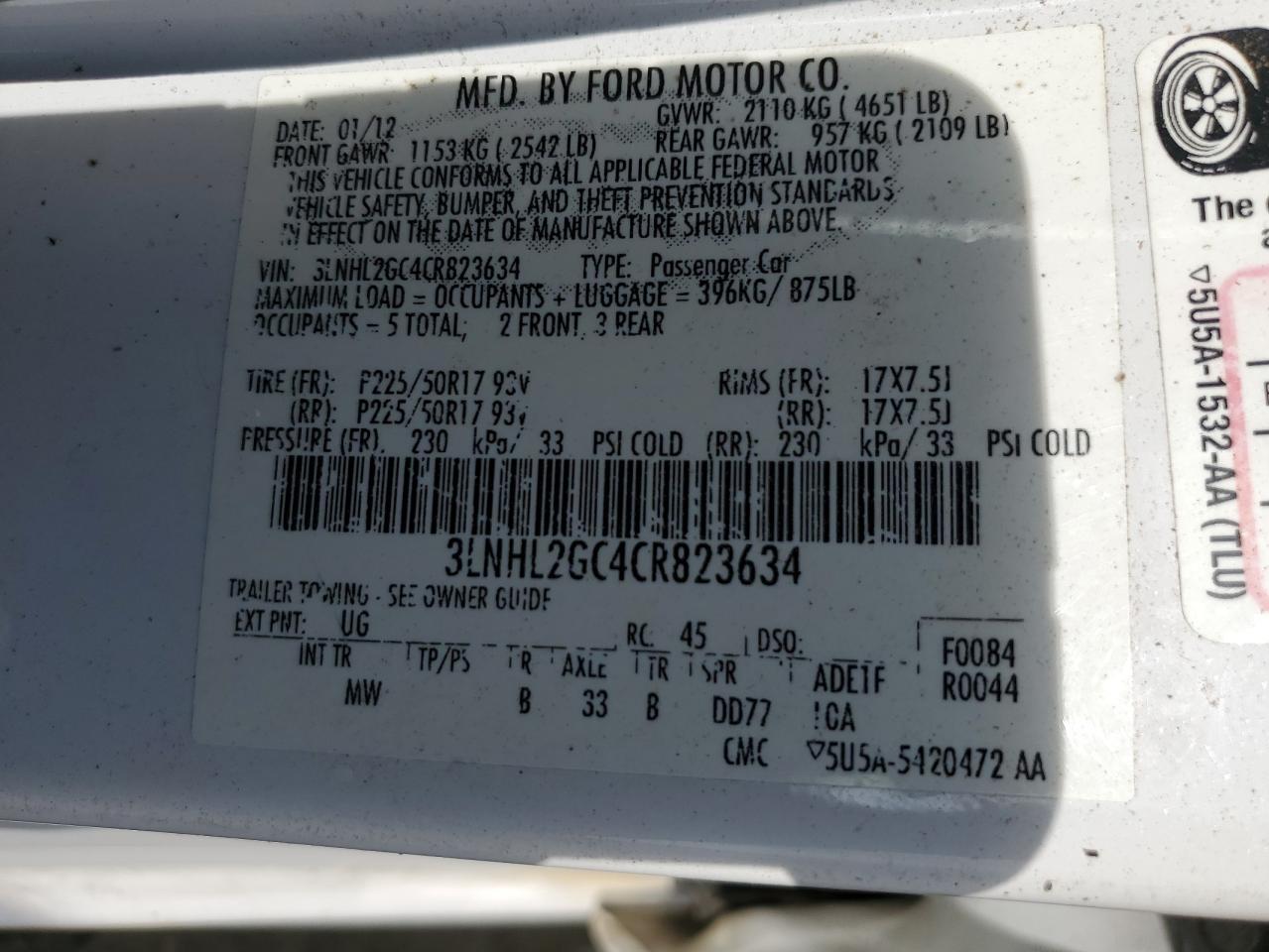 2012 Lincoln Mkz VIN: 3LNHL2GC4CR823634 Lot: 50633755