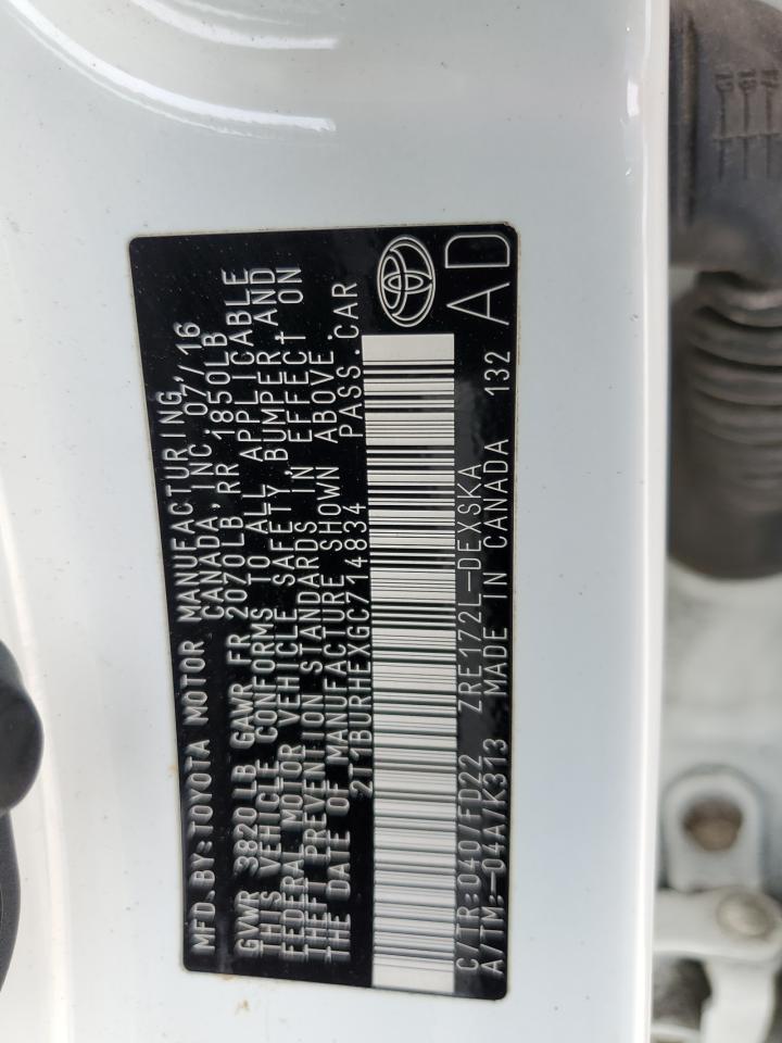 2T1BURHEXGC714834 TOYOTA COROLLA 2016