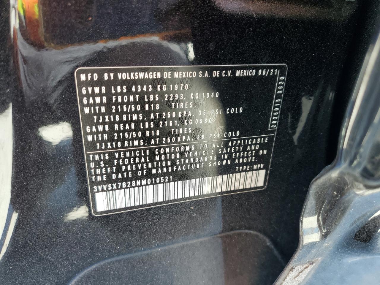 2022 Volkswagen Taos Se VIN: 3VVSX7B28NM010521 Lot: 49473185