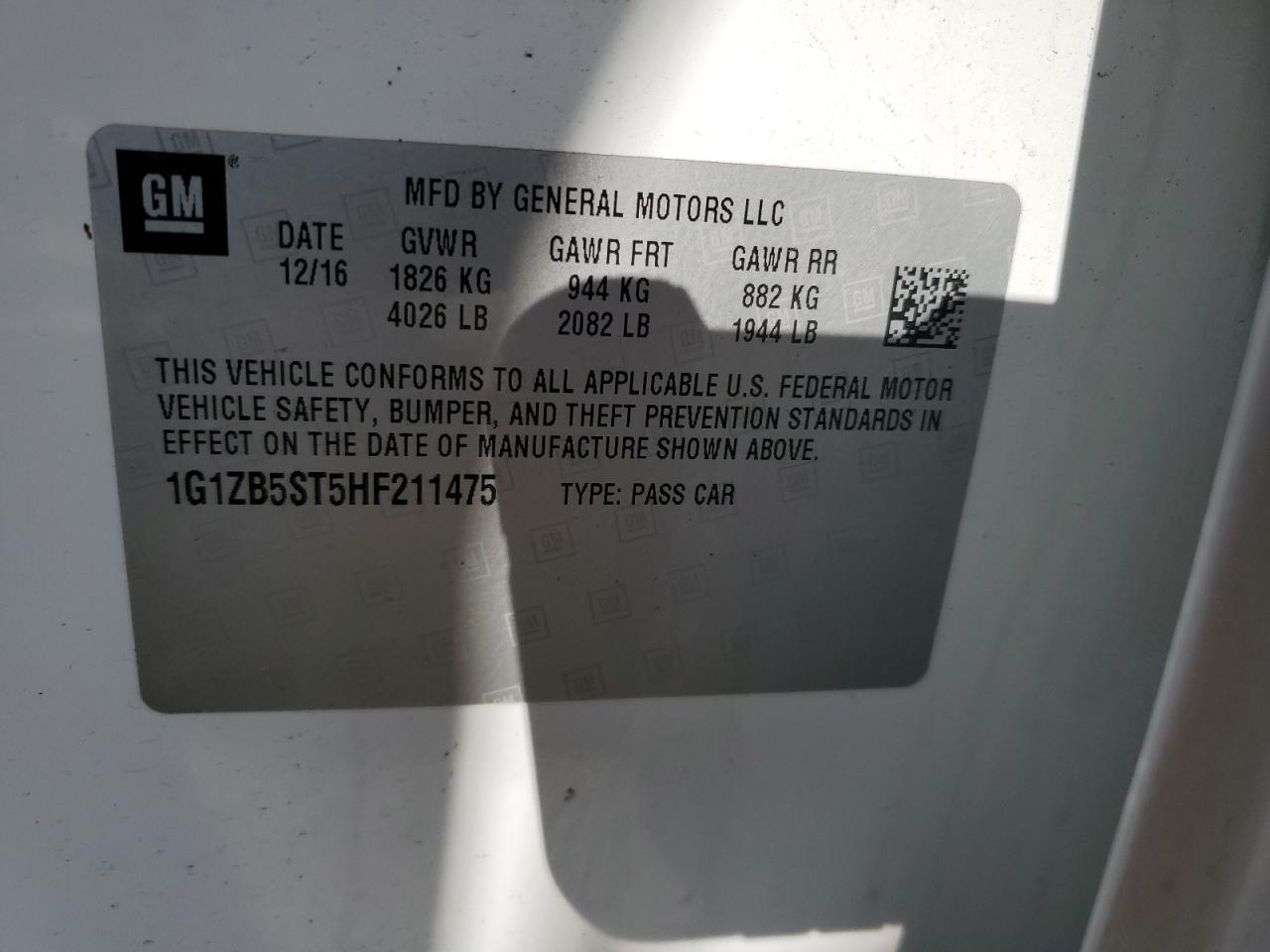2017 Chevrolet Malibu Ls VIN: 1G1ZB5ST5HF211475 Lot: 50361055