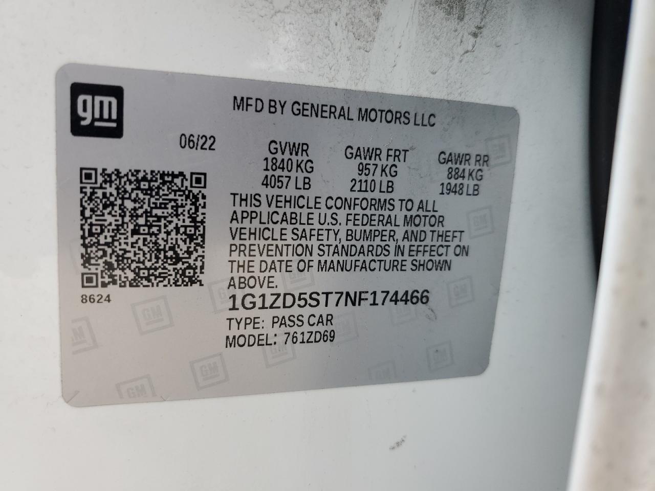 1G1ZD5ST7NF174466 CHEVROLET MALIBU 2022