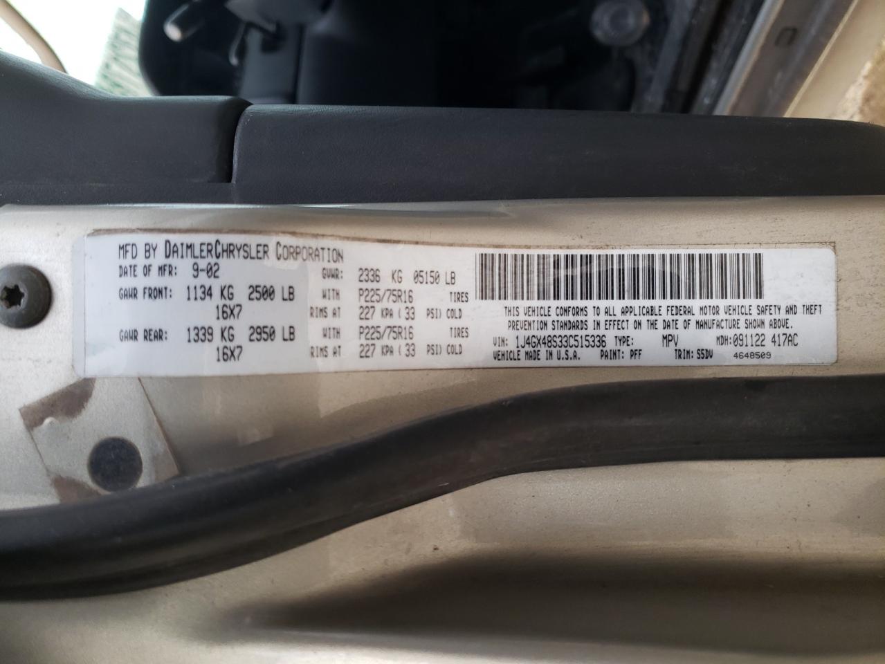 2003 Jeep Grand Cherokee Laredo VIN: 1J4GX48S33C515336 Lot: 61626565