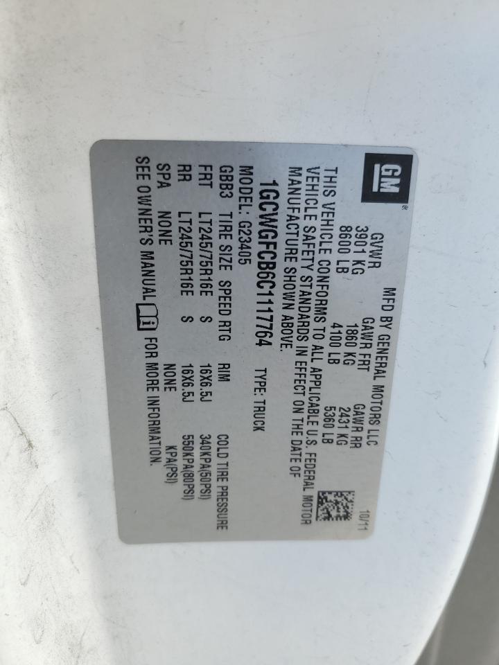 2012 Chevrolet Express G2500 VIN: 1GCWGFCB6C1117764 Lot: 49786905