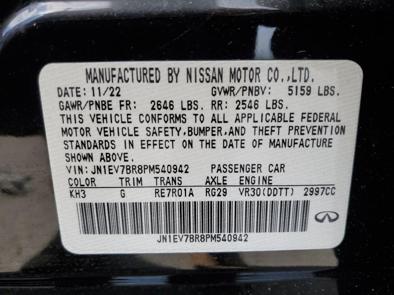 2023 Infiniti Q50 Luxe VIN: JN1EV7BR8PM540942 Lot: 50406845