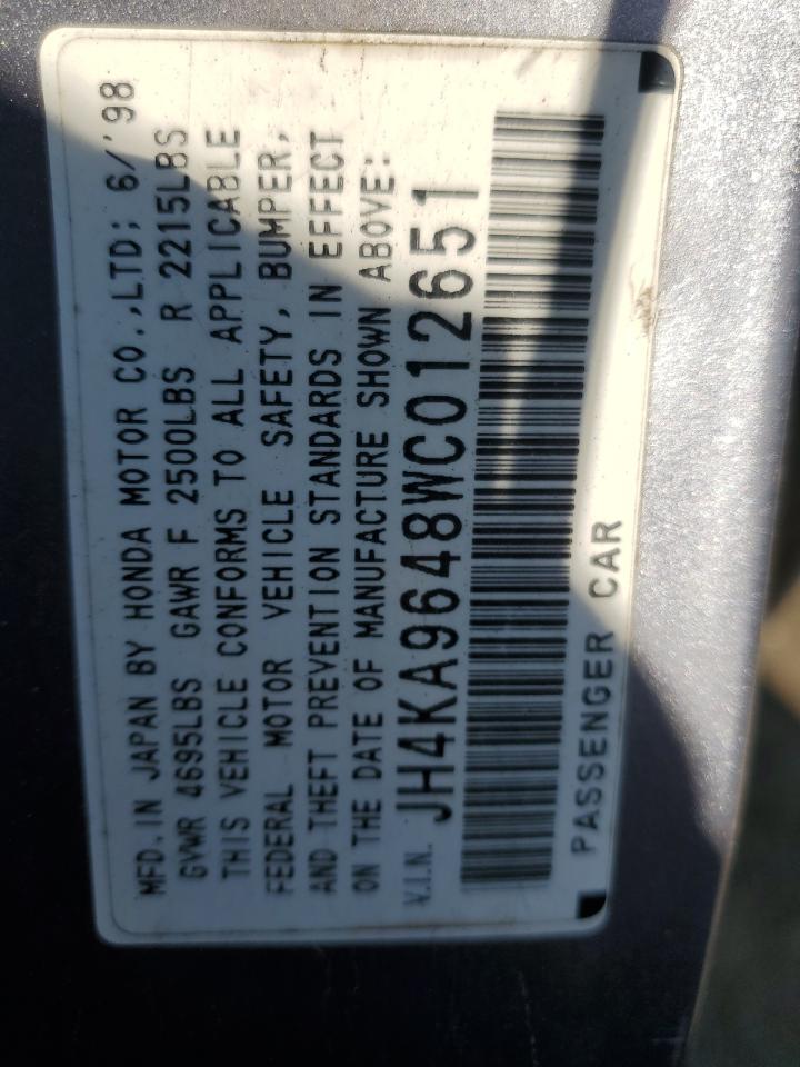1998 Acura 3.5Rl VIN: JH4KA9648WC012651 Lot: 48557845