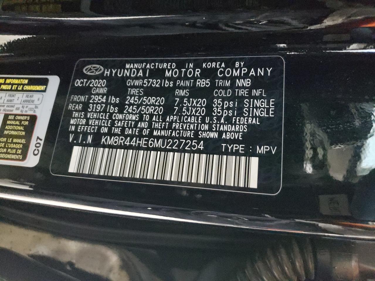 2021 Hyundai Palisade Sel VIN: KM8R44HE6MU227254 Lot: 50978805